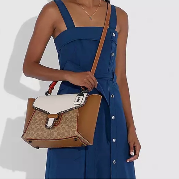 Coach Courier Carryall 23 In Colorblock Signature Canvas With Snakeskin Detail - Picture 3 of 10